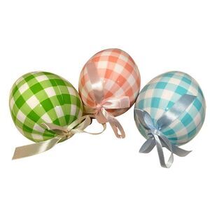 Easter Egg Ornaments Set of 3 Pink Green Blue Gingham Check New